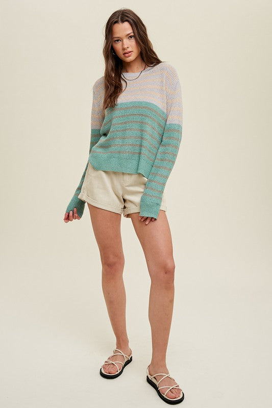 NO ONE TO BLAME COLOR BLOCK STRIPED SWEATER