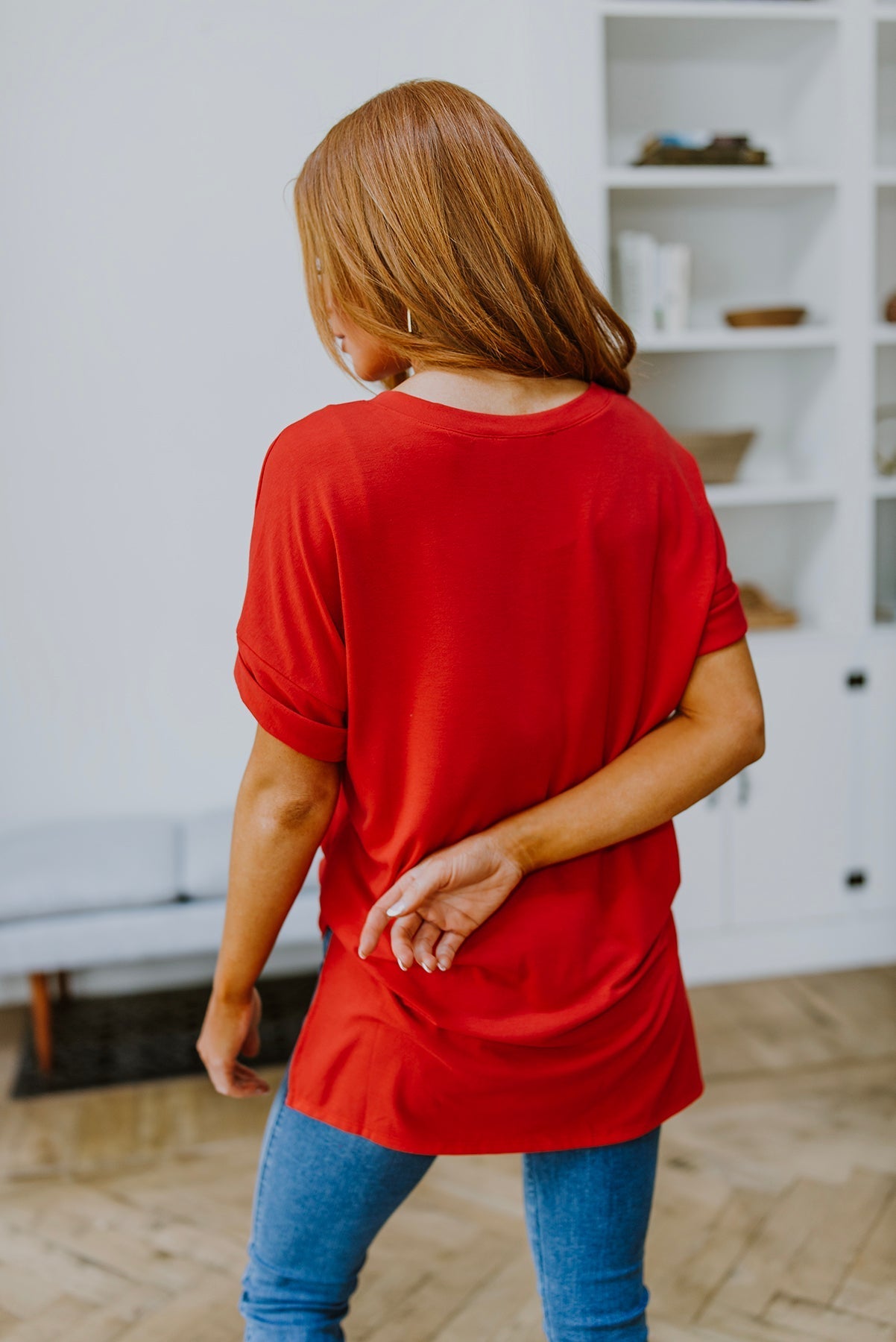 Easy Mornings V - Neck T - Shirt In Red (Online Exclusive) - Uptown Boutique Ramona