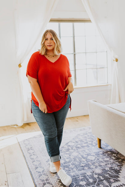 Easy Mornings V - Neck T - Shirt In Red (Online Exclusive) - Uptown Boutique Ramona