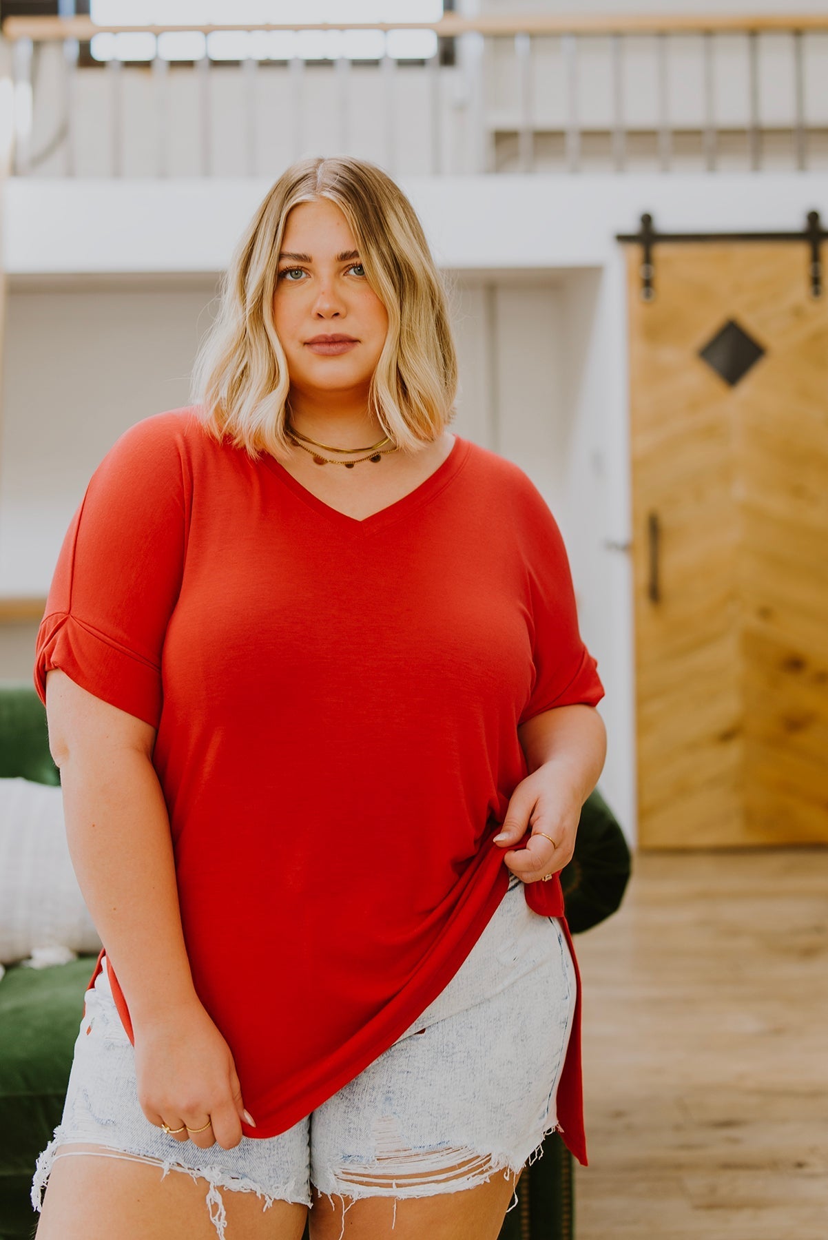 Easy Mornings V - Neck T - Shirt In Red (Online Exclusive) - Uptown Boutique Ramona