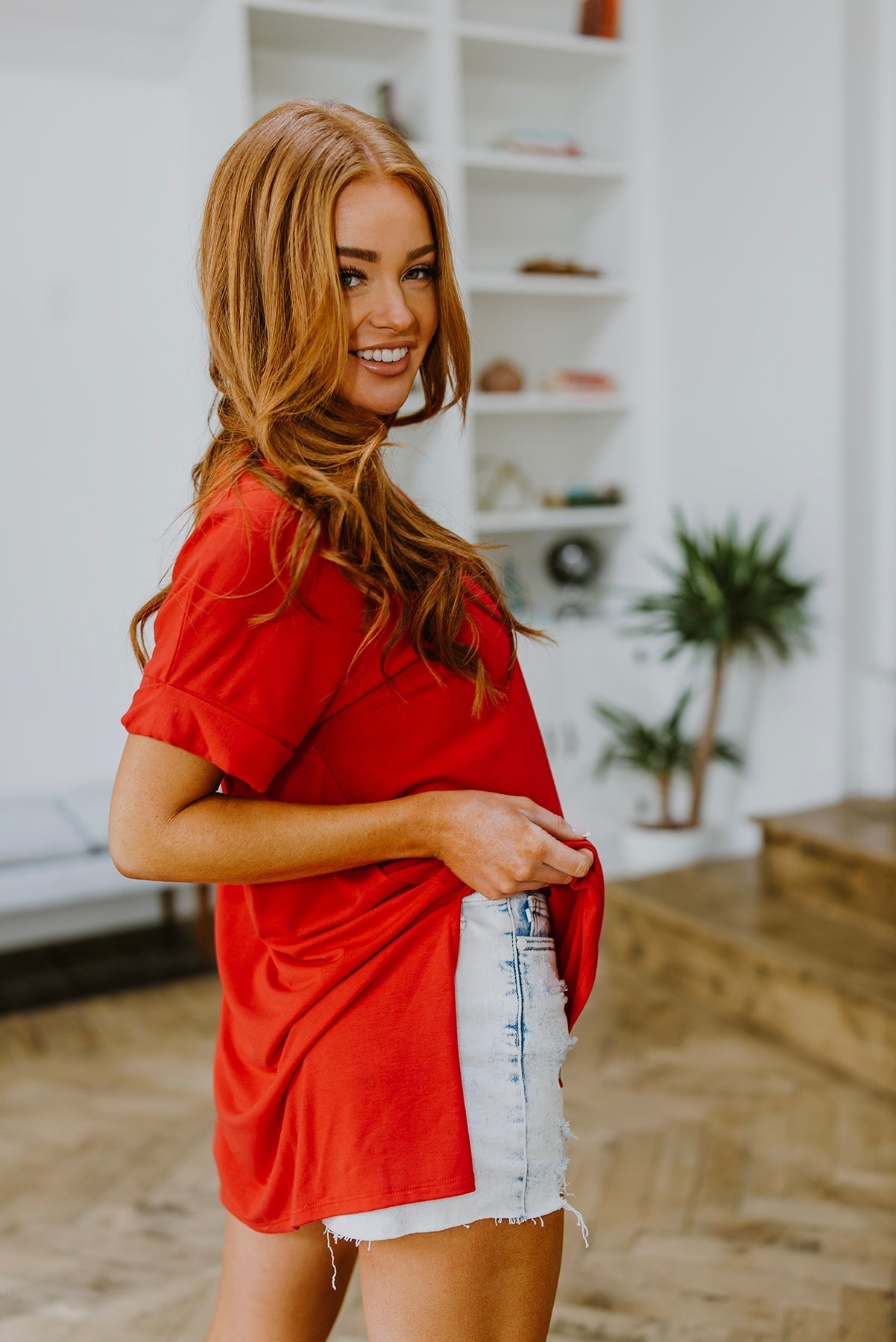 Easy Mornings V - Neck T - Shirt In Red (Online Exclusive) - Uptown Boutique Ramona