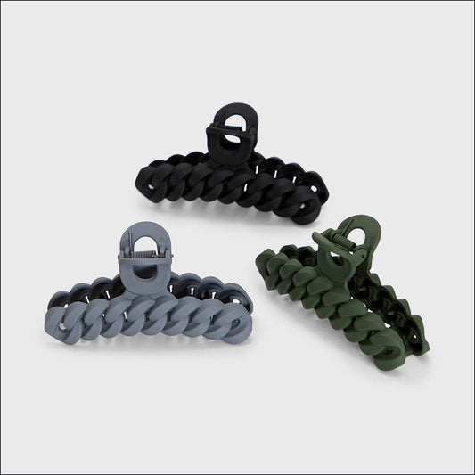 Eco - friendly Chain Claw Clip 3pc Set - Black/Moss - Uptown Boutique Ramona