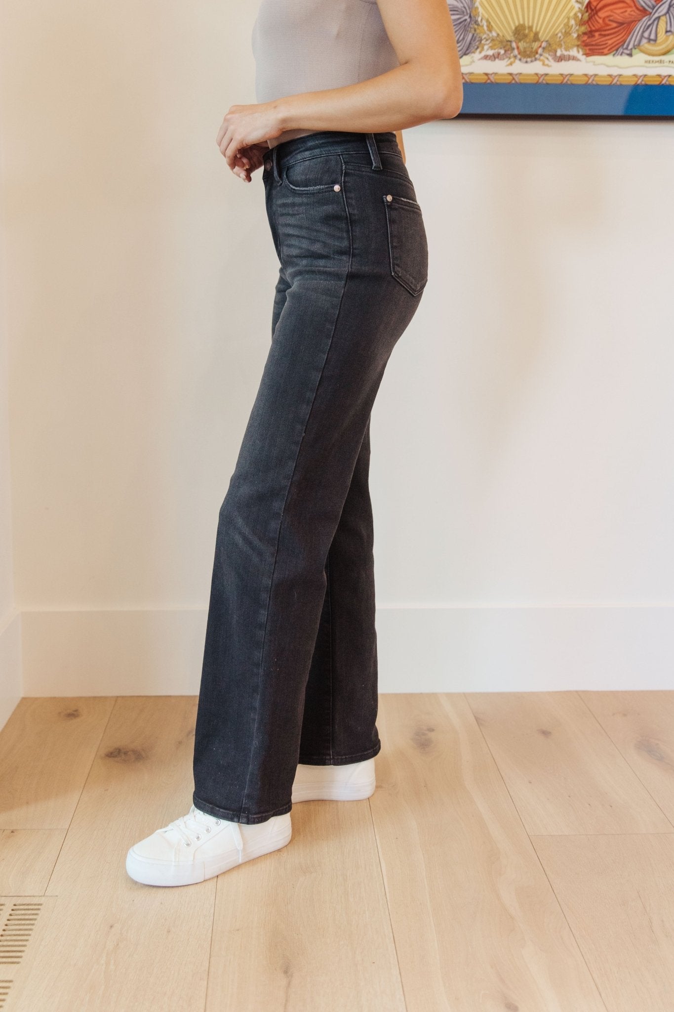 Eleanor High Rise Classic Straight Jeans in Washed Black (Online Exclusive) - Uptown Boutique Ramona