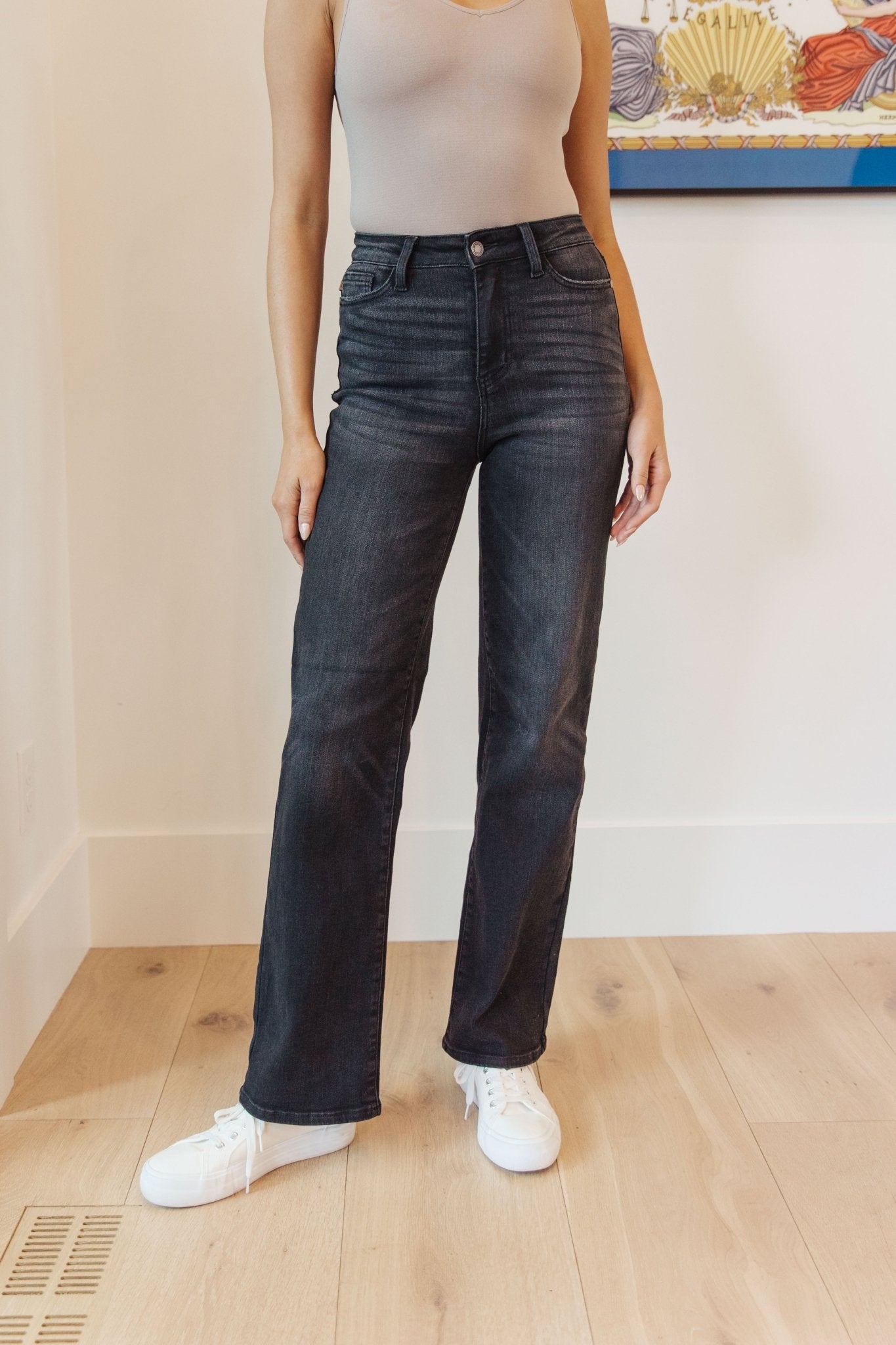 Eleanor High Rise Classic Straight Jeans in Washed Black (Online Exclusive) - Uptown Boutique Ramona