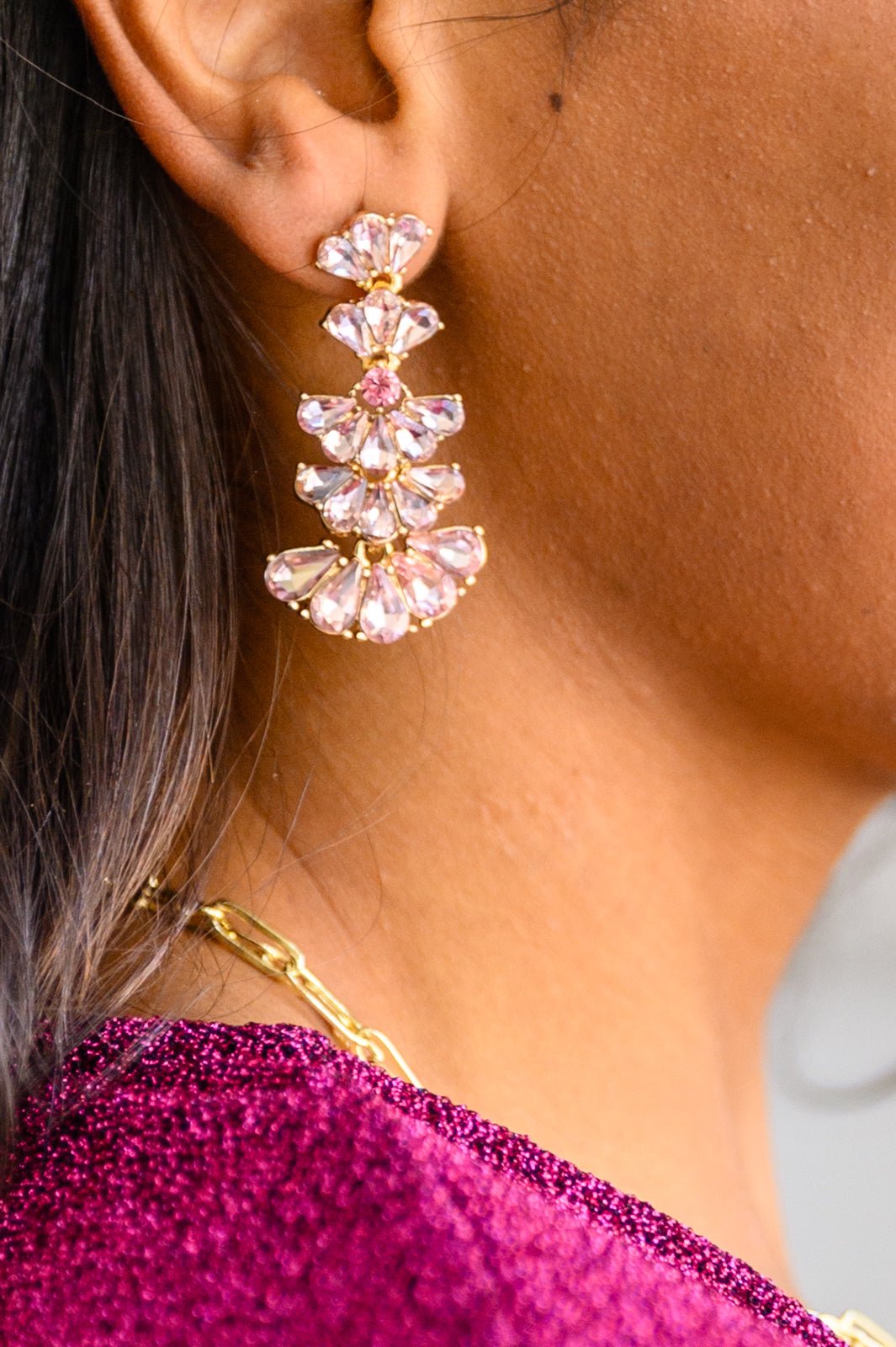 Ella Smoky Crystal Drop Earrings in Light Pink (Online Exclusive) - Uptown Boutique Ramona