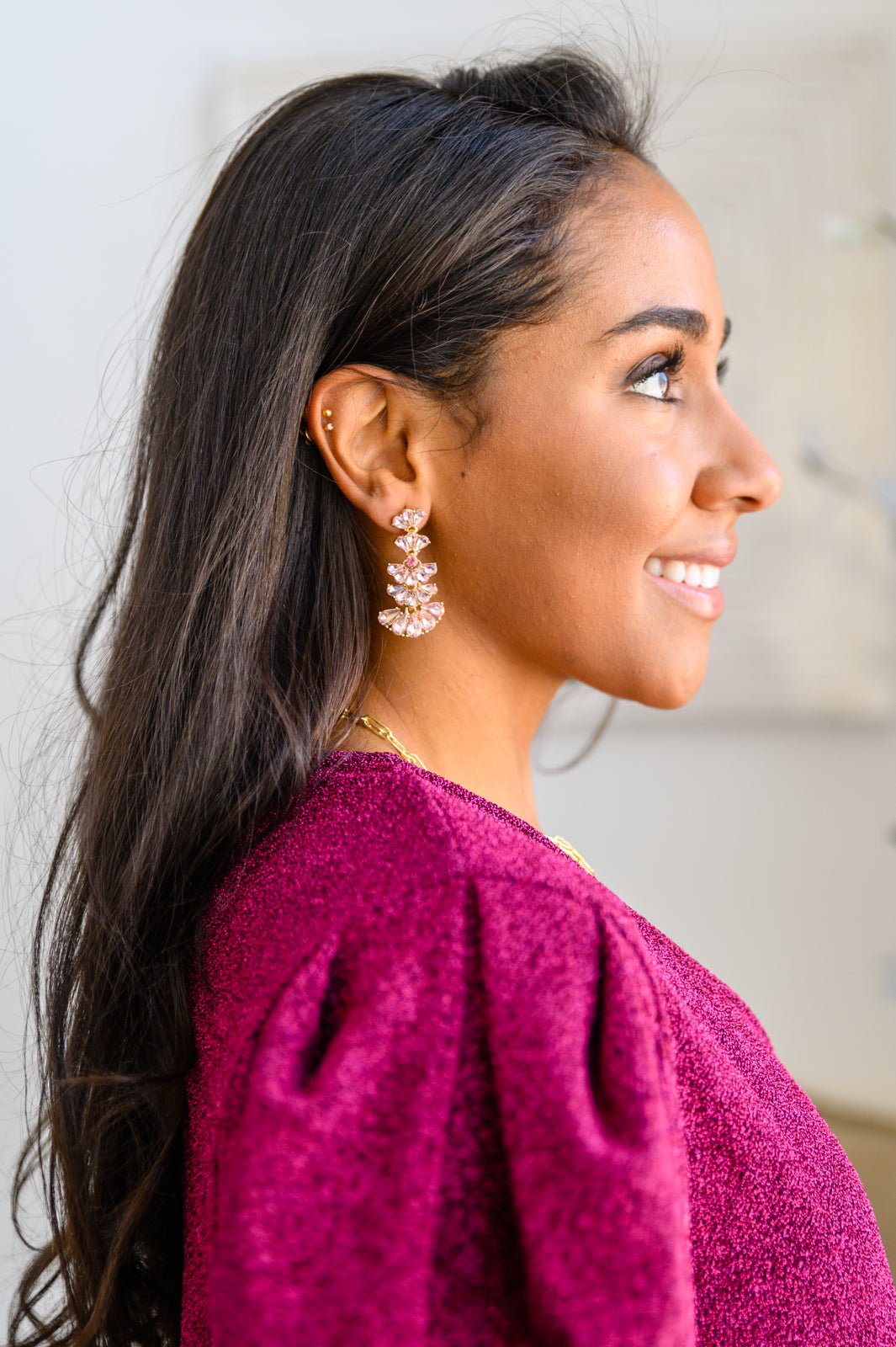 Ella Smoky Crystal Drop Earrings in Light Pink (Online Exclusive) - Uptown Boutique Ramona