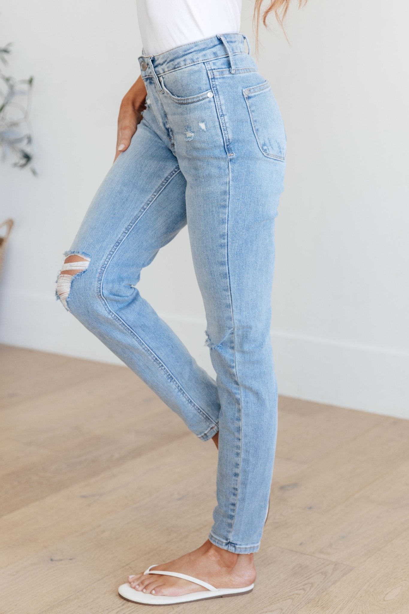 Eloise Mid Rise Control Top Distressed Skinny Jeans (Online Exclusive) - Uptown Boutique Ramona