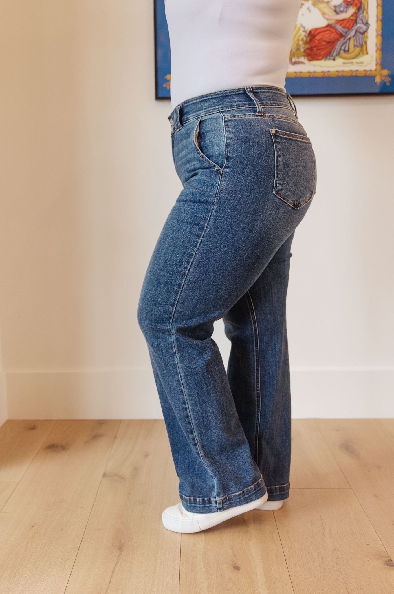 Elsie High Rise Double Button Wide Leg Jeans (Online Exclusive) - Uptown Boutique Ramona