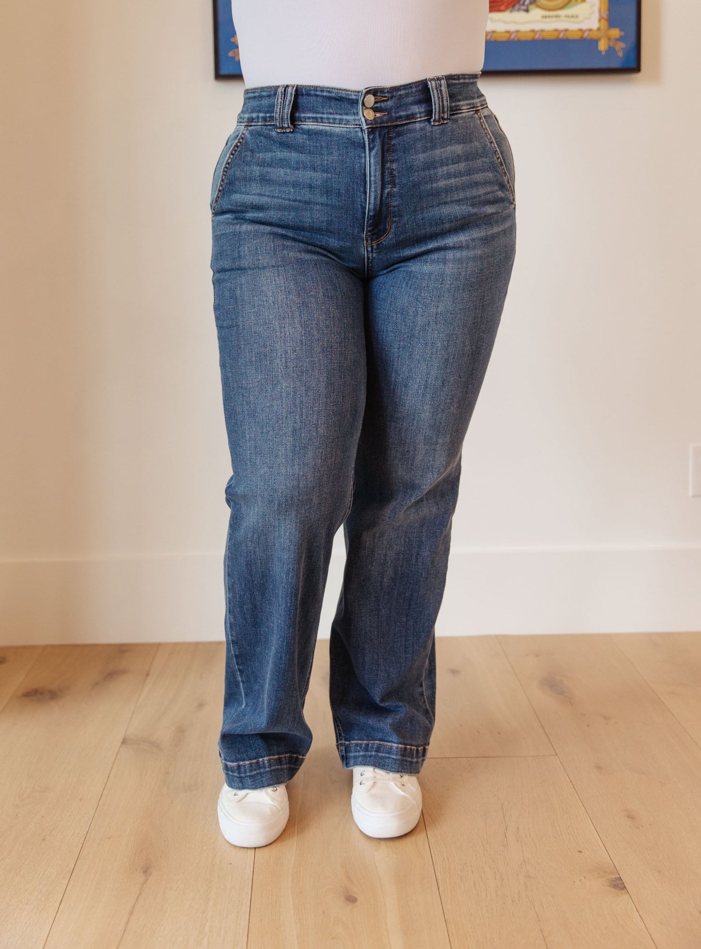 Elsie High Rise Double Button Wide Leg Jeans (Online Exclusive) - Uptown Boutique Ramona