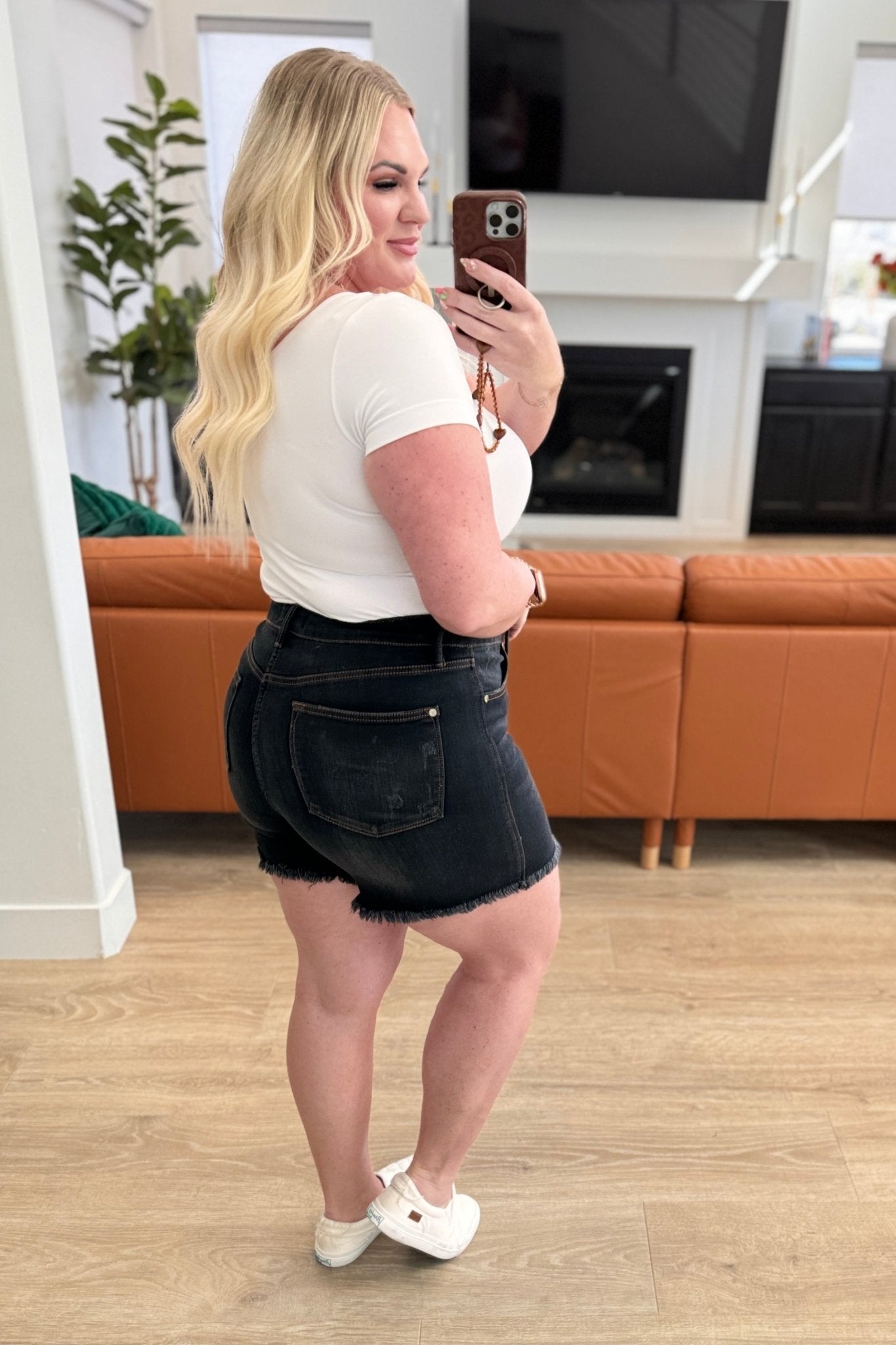 Ember High Rise Control Top Fray Hem Shorts (Online Exclusive) - Uptown Boutique Ramona