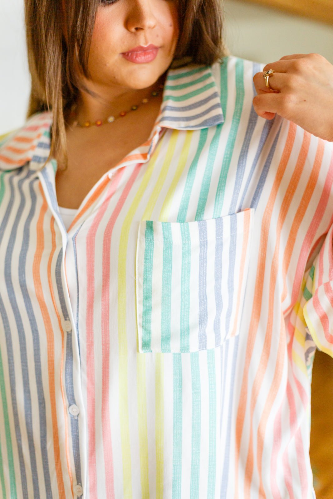 End Of The Rainbow Striped Button Up (Online Exclusive) - Uptown Boutique Ramona