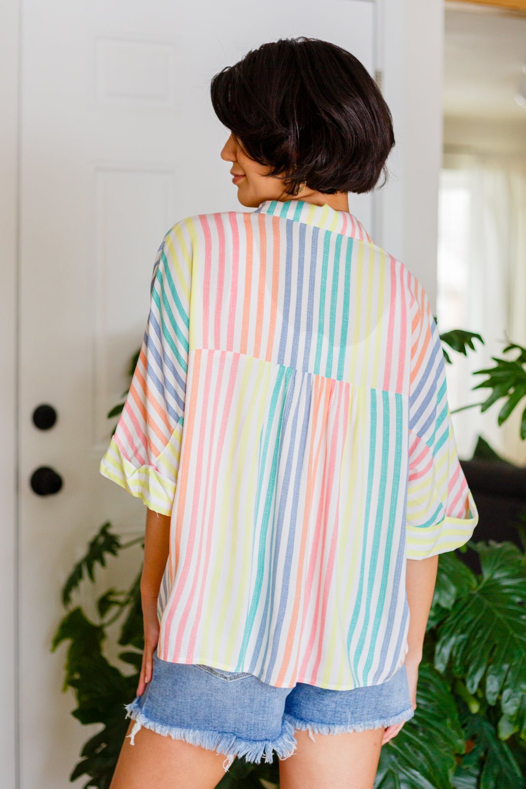 End Of The Rainbow Striped Button Up (Online Exclusive) - Uptown Boutique Ramona