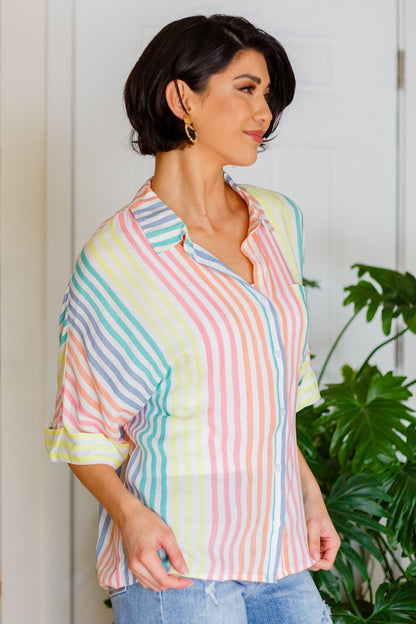 End Of The Rainbow Striped Button Up (Online Exclusive) - Uptown Boutique Ramona