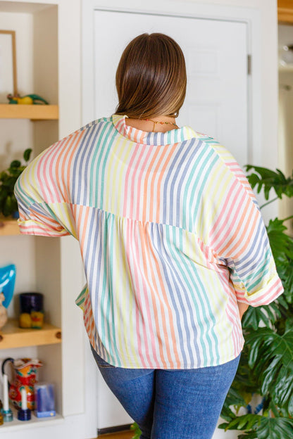 End Of The Rainbow Striped Button Up (Online Exclusive) - Uptown Boutique Ramona