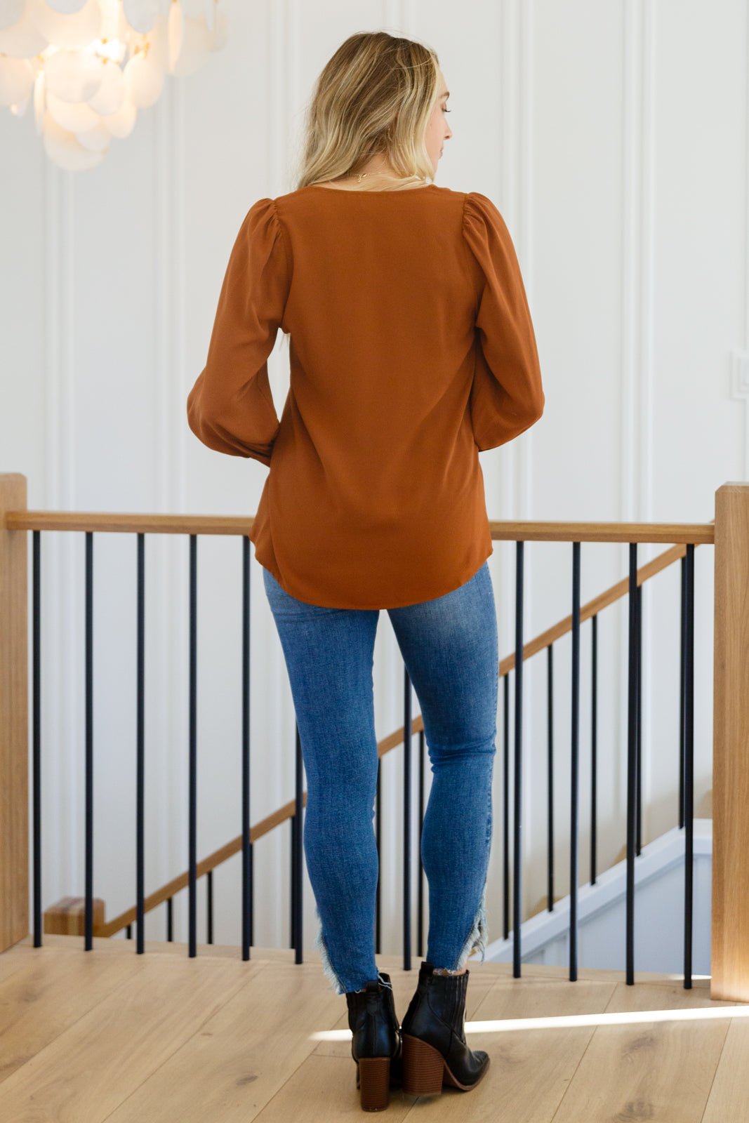 Enjoy This Moment V Neck Blouse In Toffee (Online Exclusive) - Uptown Boutique Ramona