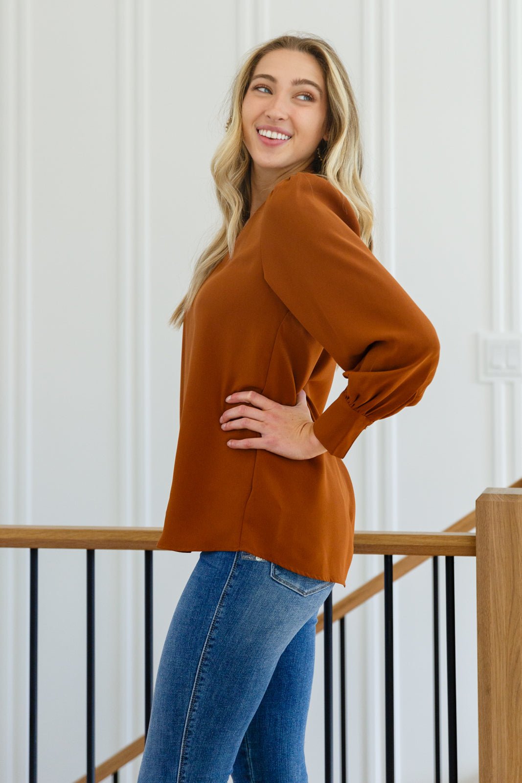 Enjoy This Moment V Neck Blouse In Toffee (Online Exclusive) - Uptown Boutique Ramona