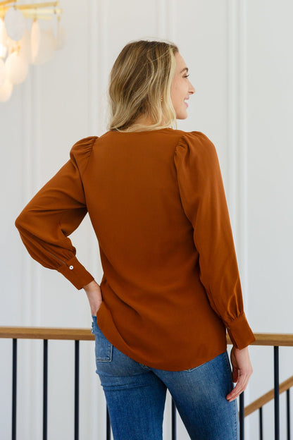 Enjoy This Moment V Neck Blouse In Toffee (Online Exclusive) - Uptown Boutique Ramona