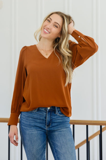 Enjoy This Moment V Neck Blouse In Toffee (Online Exclusive) - Uptown Boutique Ramona