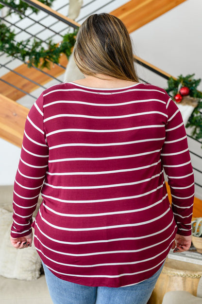 Erika Striped V - Neck Long Sleeve Top in Burgundy (Online Exclusive) - Uptown Boutique Ramona