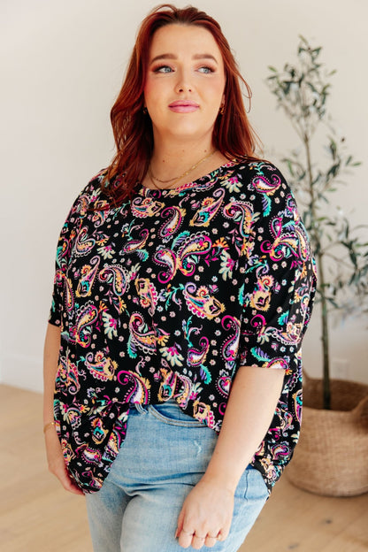 Essential Blouse in Black and Pink Paisley (Online Exclusive) - Uptown Boutique Ramona