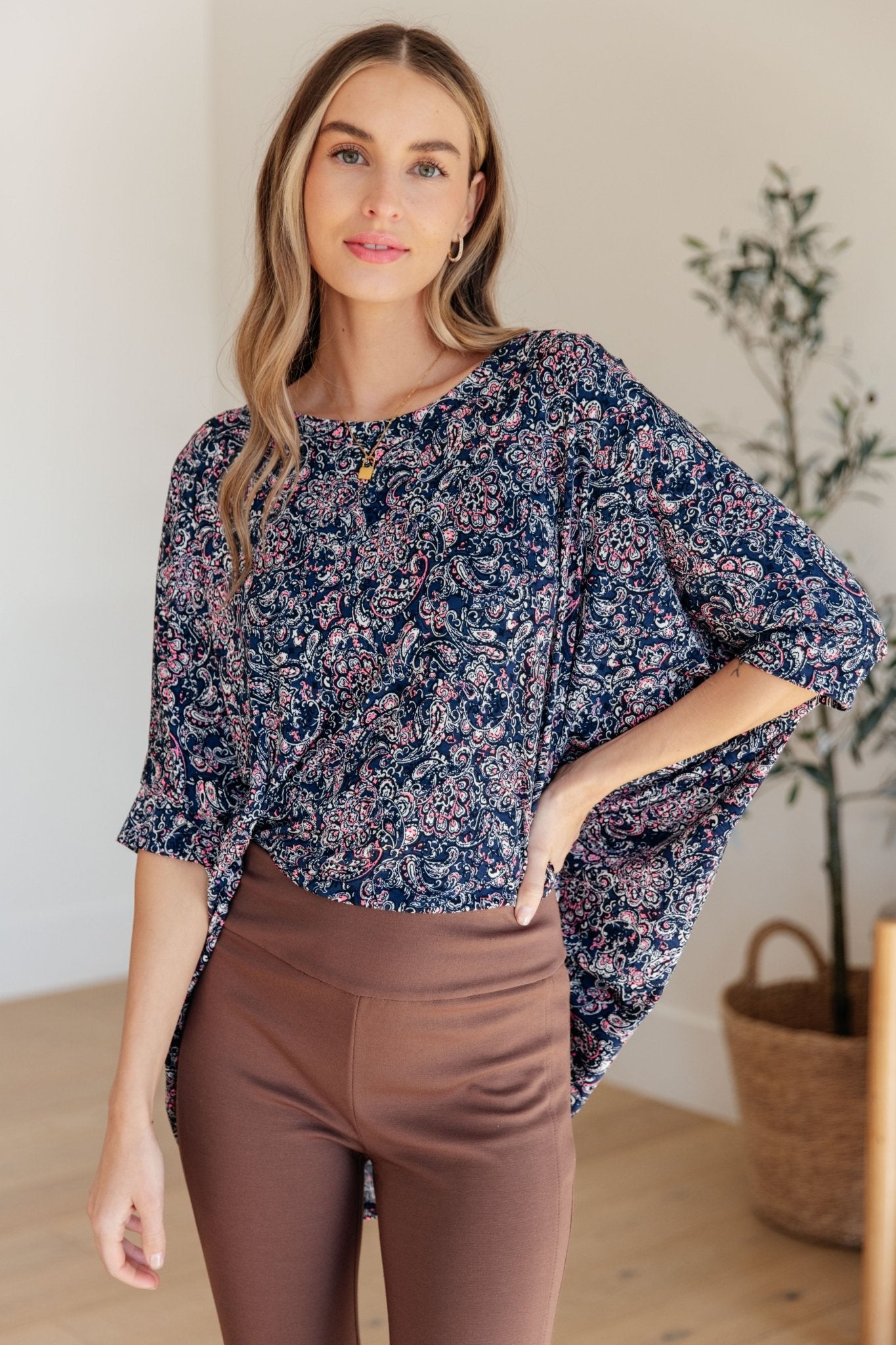 Essential Blouse in Navy Paisley (Online Exclusive) - Uptown Boutique Ramona