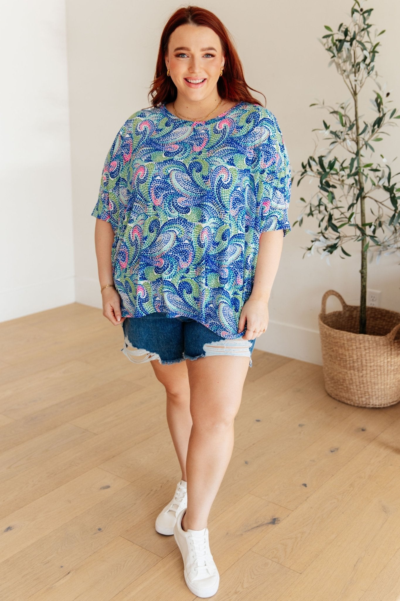 Essential Blouse in Painted Blue Mix (Online Exclusive) - Uptown Boutique Ramona