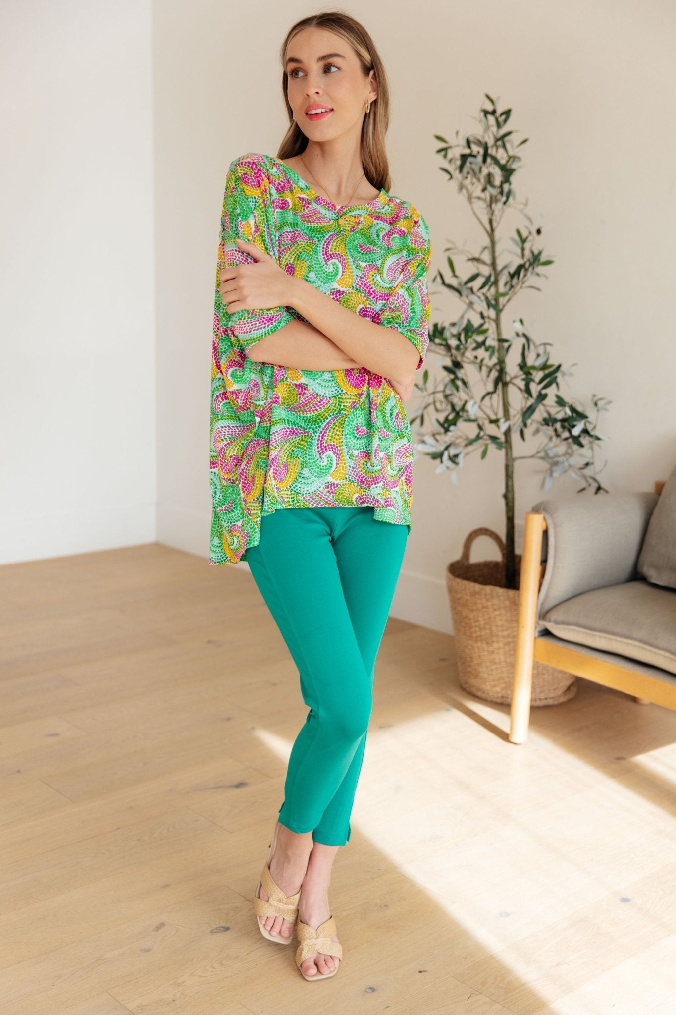 Essential Blouse in Painted Green and Pink (Online Exclusive) - Uptown Boutique Ramona