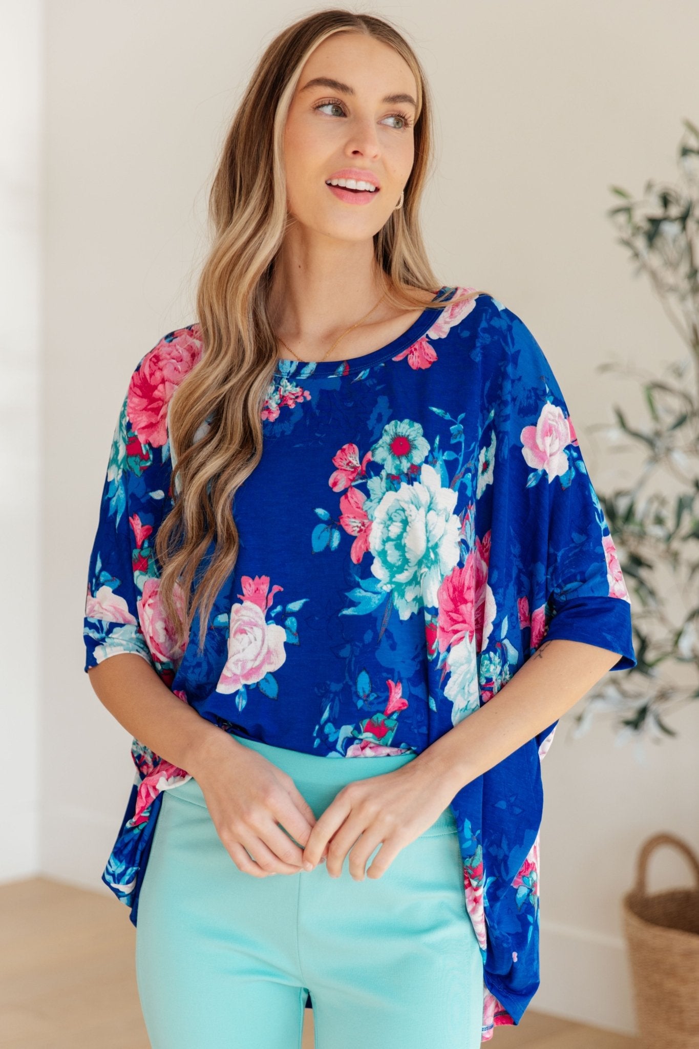 Essential Blouse in Royal and Pink Floral (Online Exclusive) - Uptown Boutique Ramona