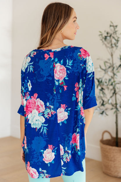 Essential Blouse in Royal and Pink Floral (Online Exclusive) - Uptown Boutique Ramona