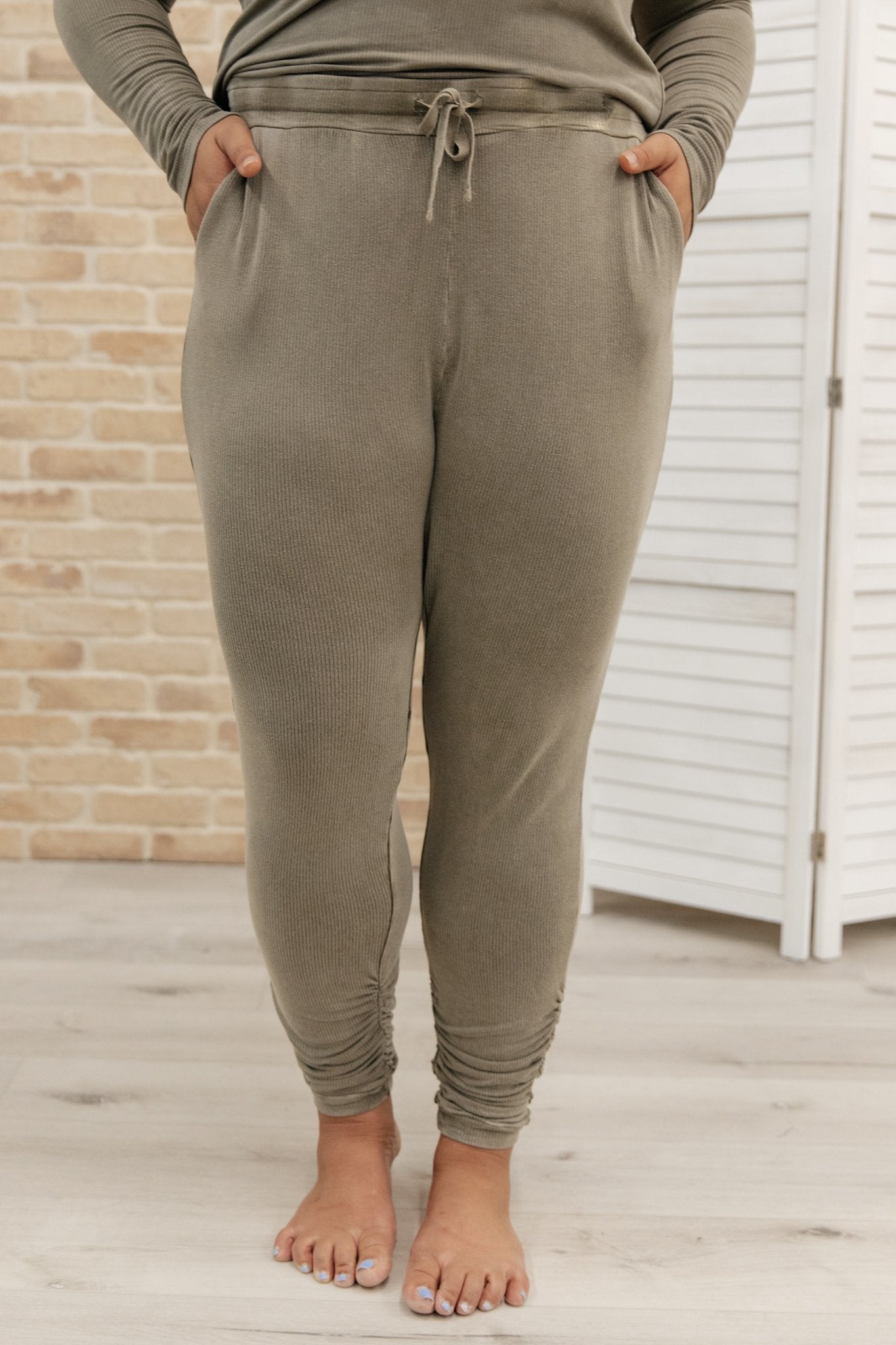 Essential Lounge Joggers in Mineral Wash Olive (Online Exclusive) - Uptown Boutique Ramona