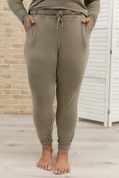 Essential Lounge Joggers in Mineral Wash Olive (Online Exclusive) - Uptown Boutique Ramona