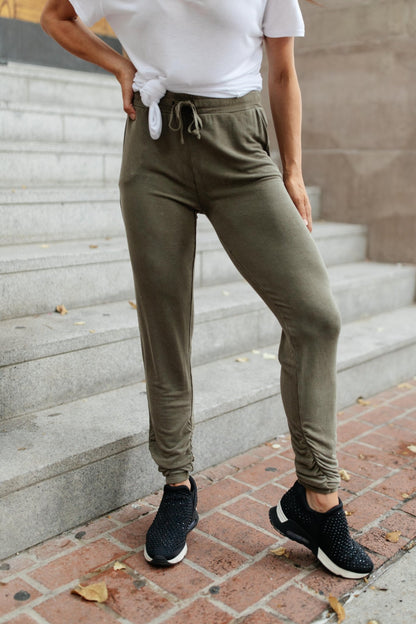 Essential Lounge Joggers in Mineral Wash Olive (Online Exclusive) - Uptown Boutique Ramona