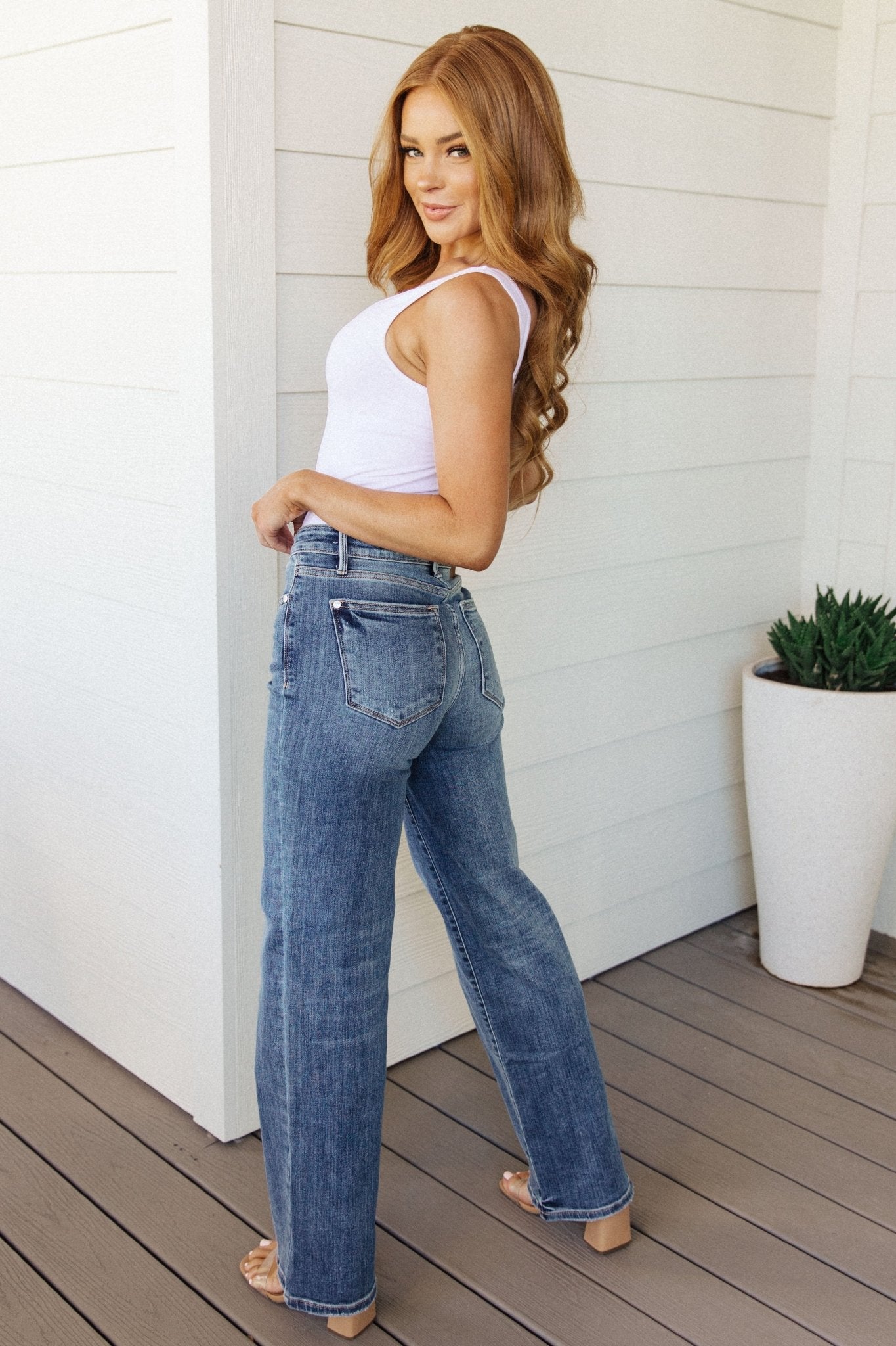 Esther Mid Rise Contrast Wash Wide Leg Jeans (Online Exclusive) - Uptown Boutique Ramona