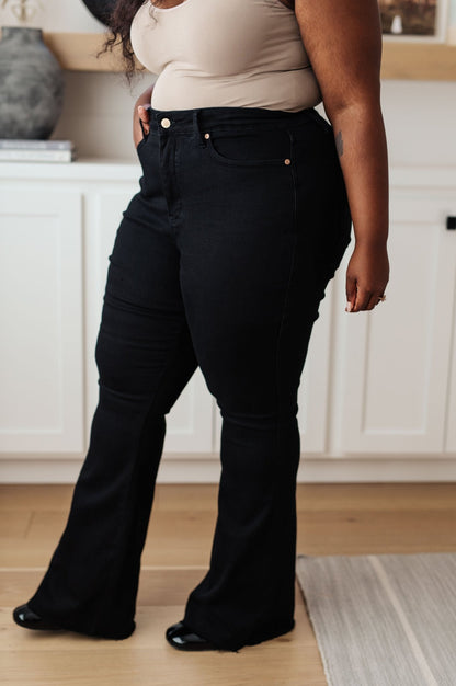 Etta High Rise Control Top Flare Jeans in Black (Online Exclusive) - Uptown Boutique Ramona