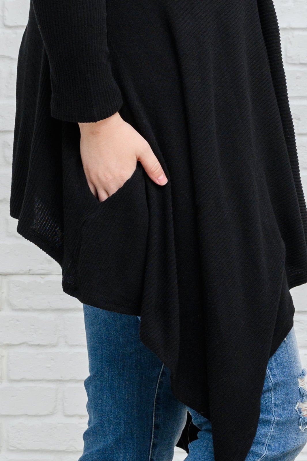 Ever Soft Cascade Cardigan With Pockets In Black (Online Exclusive) - Uptown Boutique Ramona