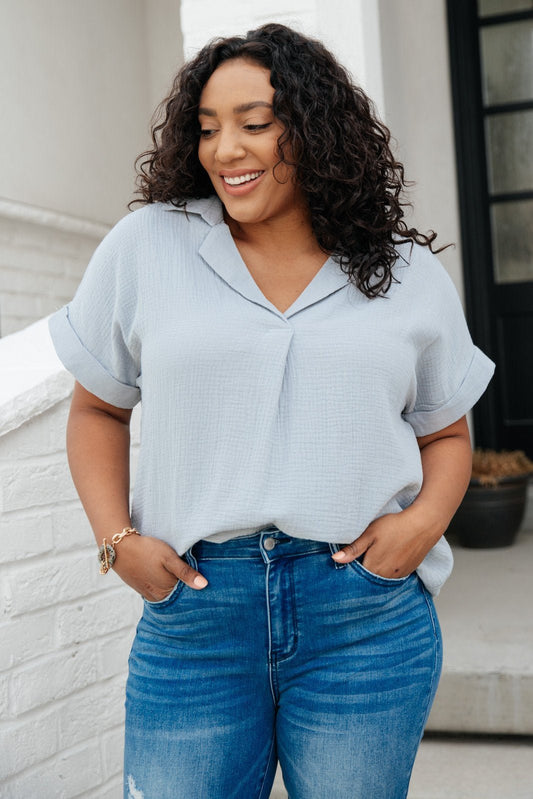 Everyday Dusty Blue Blouse (Online Exclusive) - Uptown Boutique Ramona