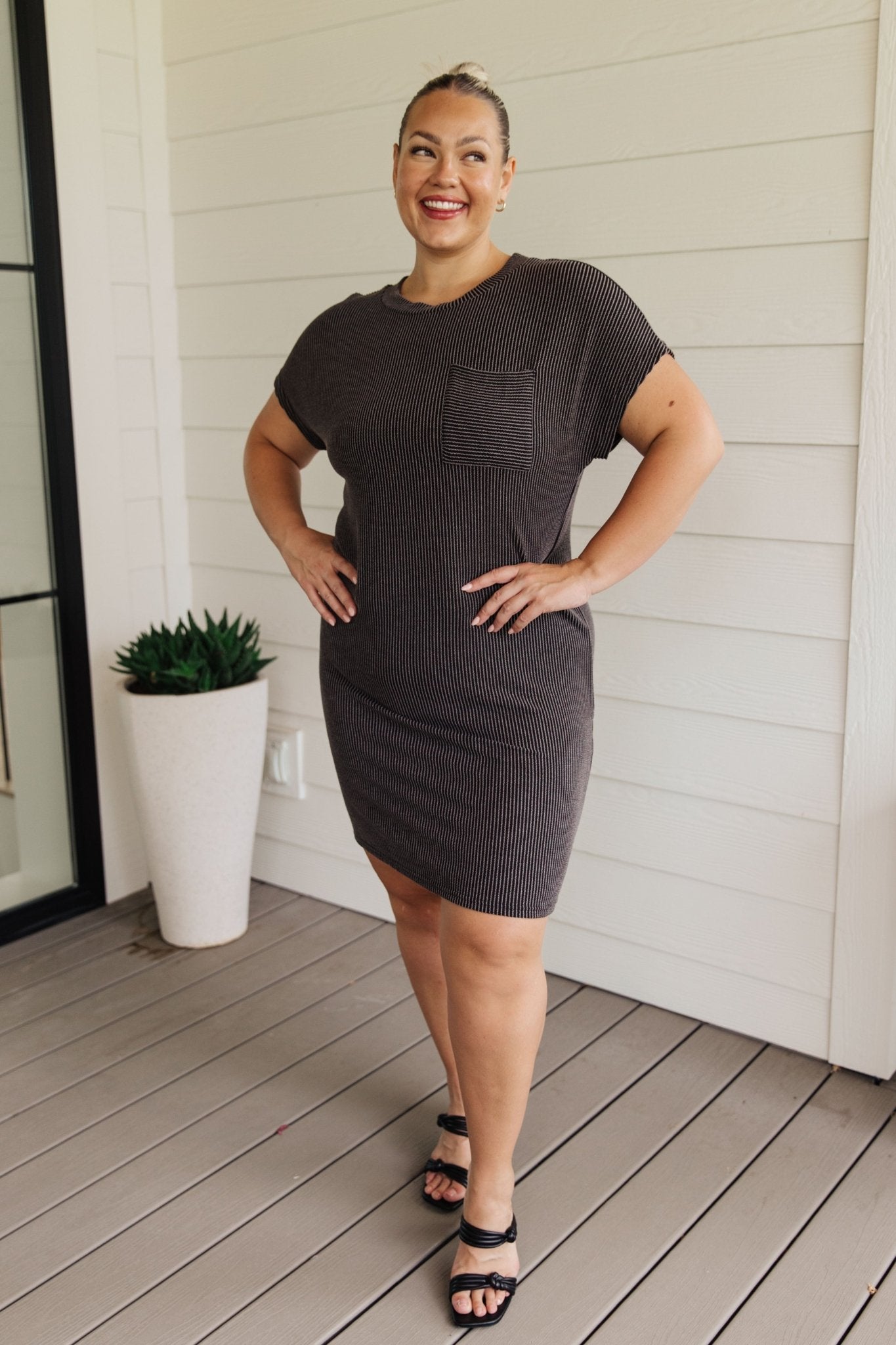 Everyday Favorite Ribbed Knit Dress in Black (Online Exclusive) - Uptown Boutique Ramona