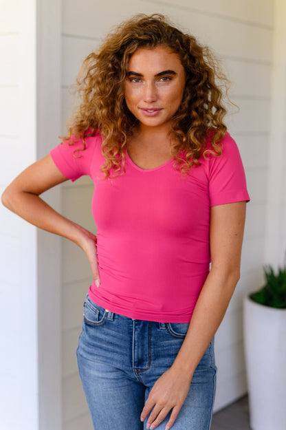 Everyday Scoop Neck Short Sleeve Top in Fuchsia (Online Exclusive) - Uptown Boutique Ramona