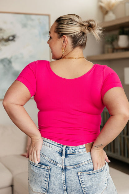 Everyday Scoop Neck Short Sleeve Top in Fuchsia (Online Exclusive) - Uptown Boutique Ramona