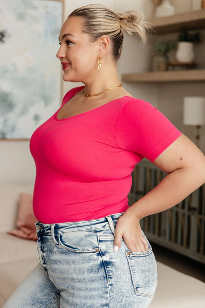 Everyday Scoop Neck Short Sleeve Top in Fuchsia (Online Exclusive) - Uptown Boutique Ramona