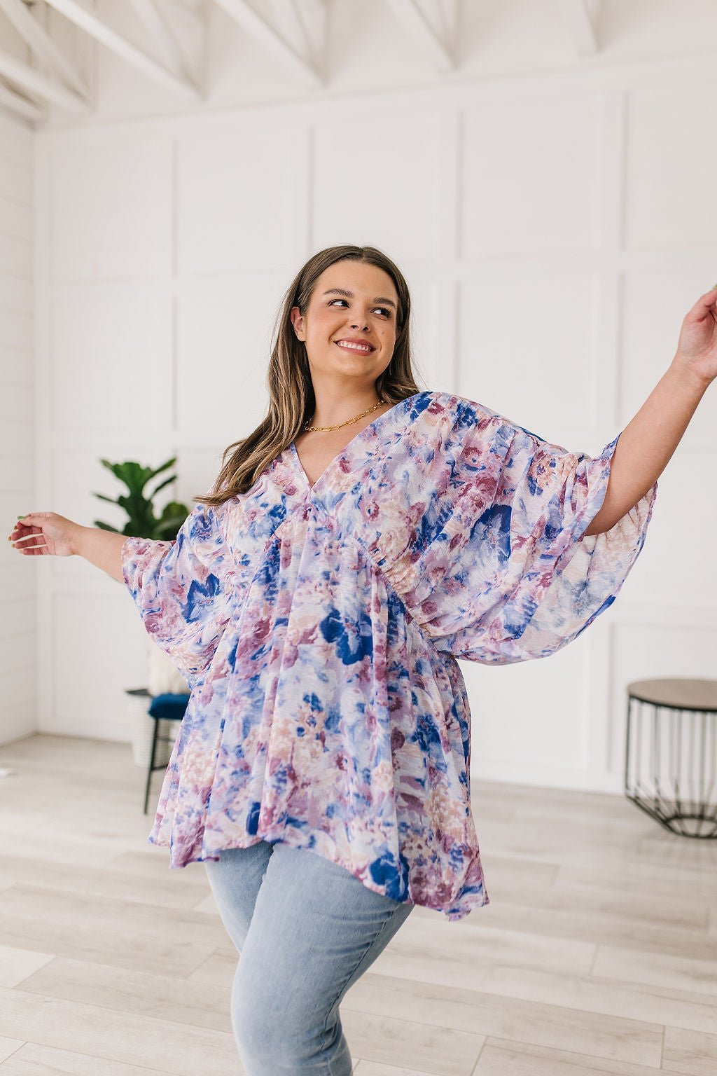 Fabled in Floral Draped Peplum Top in Blue (Online Exclusive) - Uptown Boutique Ramona