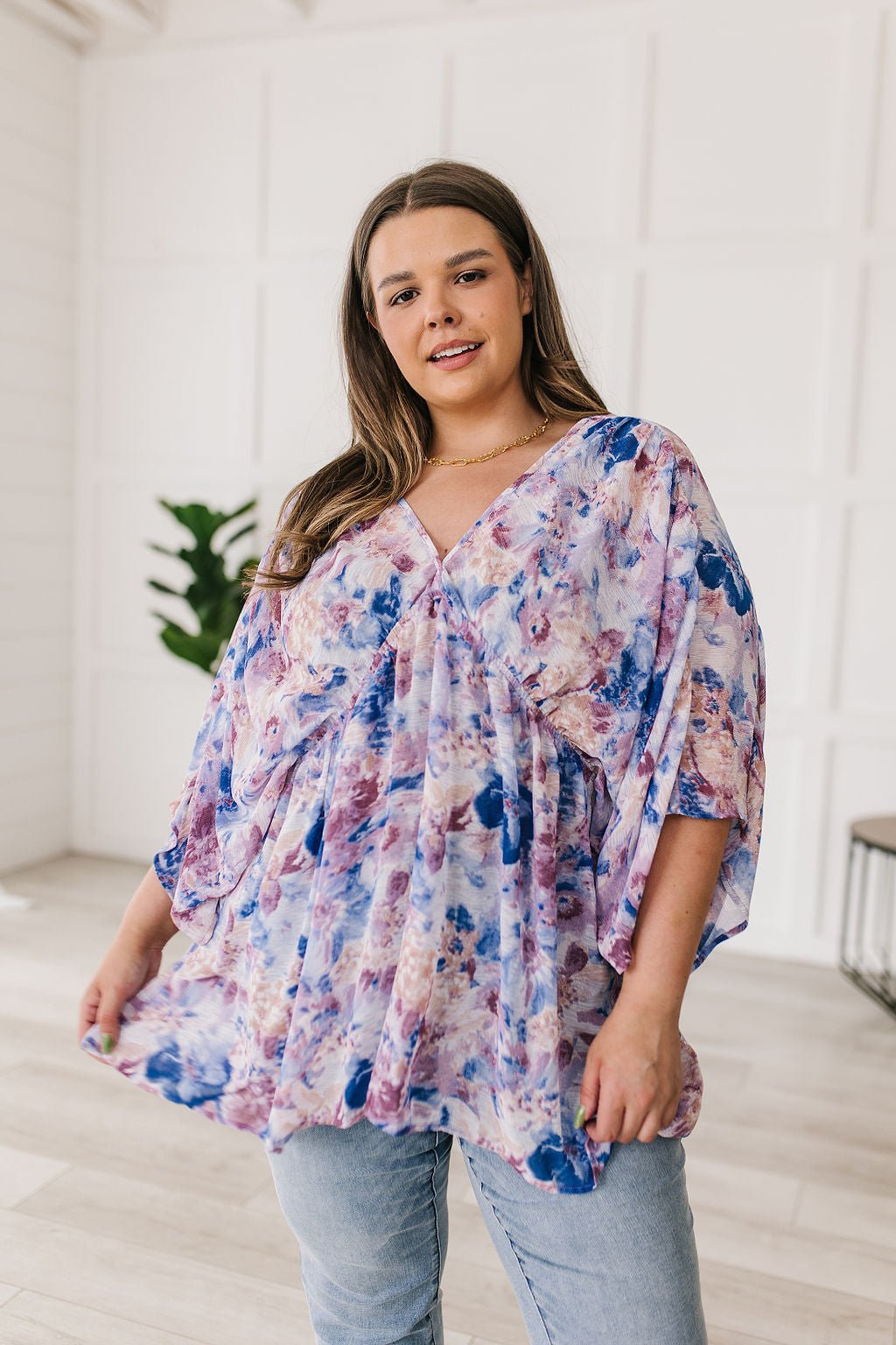 Fabled in Floral Draped Peplum Top in Blue (Online Exclusive) - Uptown Boutique Ramona