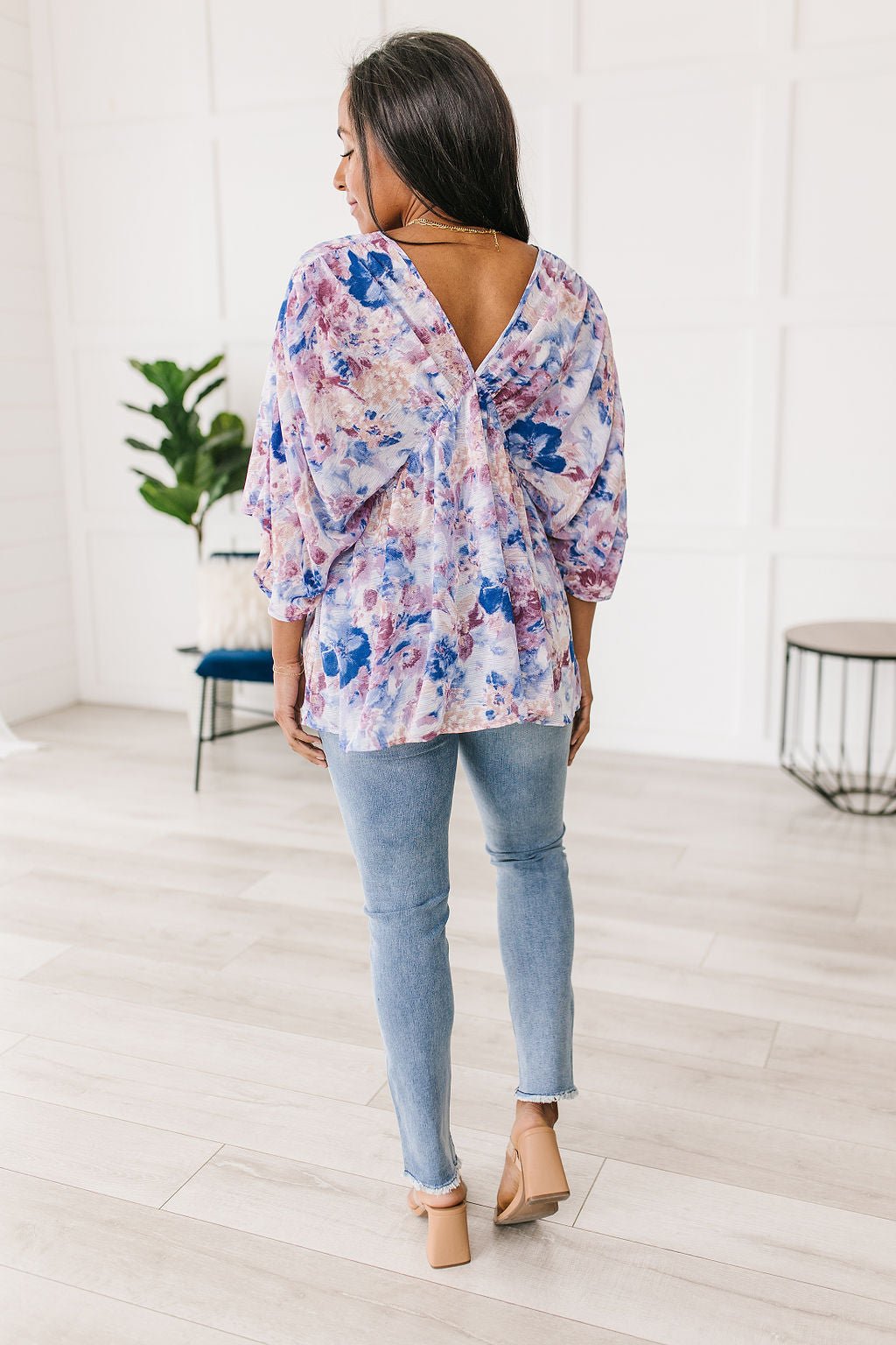 Fabled in Floral Draped Peplum Top in Blue (Online Exclusive) - Uptown Boutique Ramona