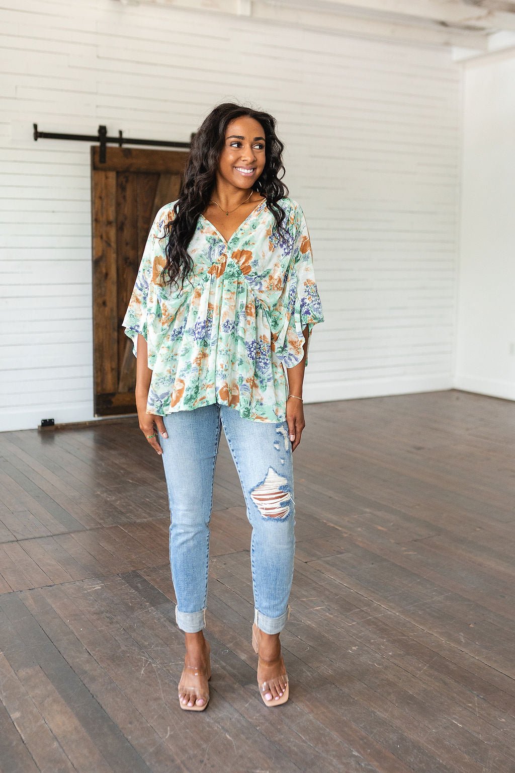 Fabled in Floral Draped Peplum Top in Ivory (Online Exclusive) - Uptown Boutique Ramona