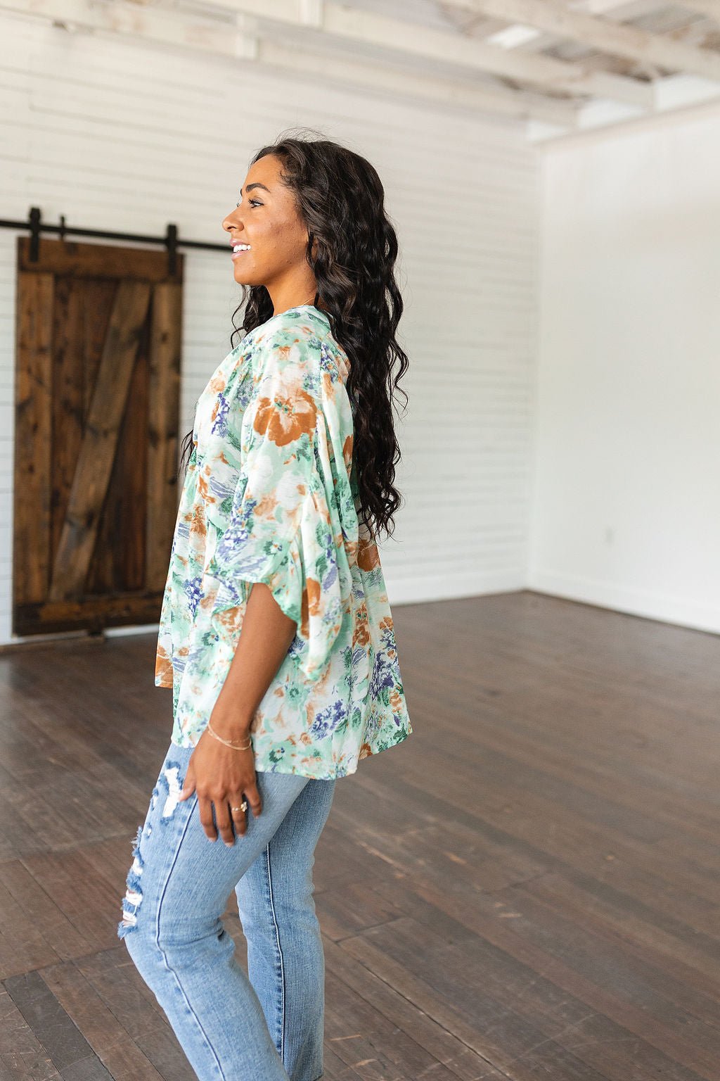 Fabled in Floral Draped Peplum Top in Ivory (Online Exclusive) - Uptown Boutique Ramona