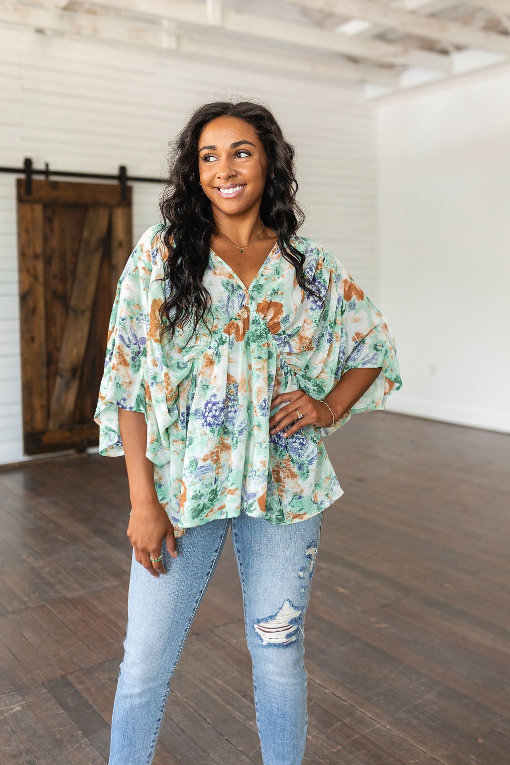 Fabled in Floral Draped Peplum Top in Ivory (Online Exclusive) - Uptown Boutique Ramona