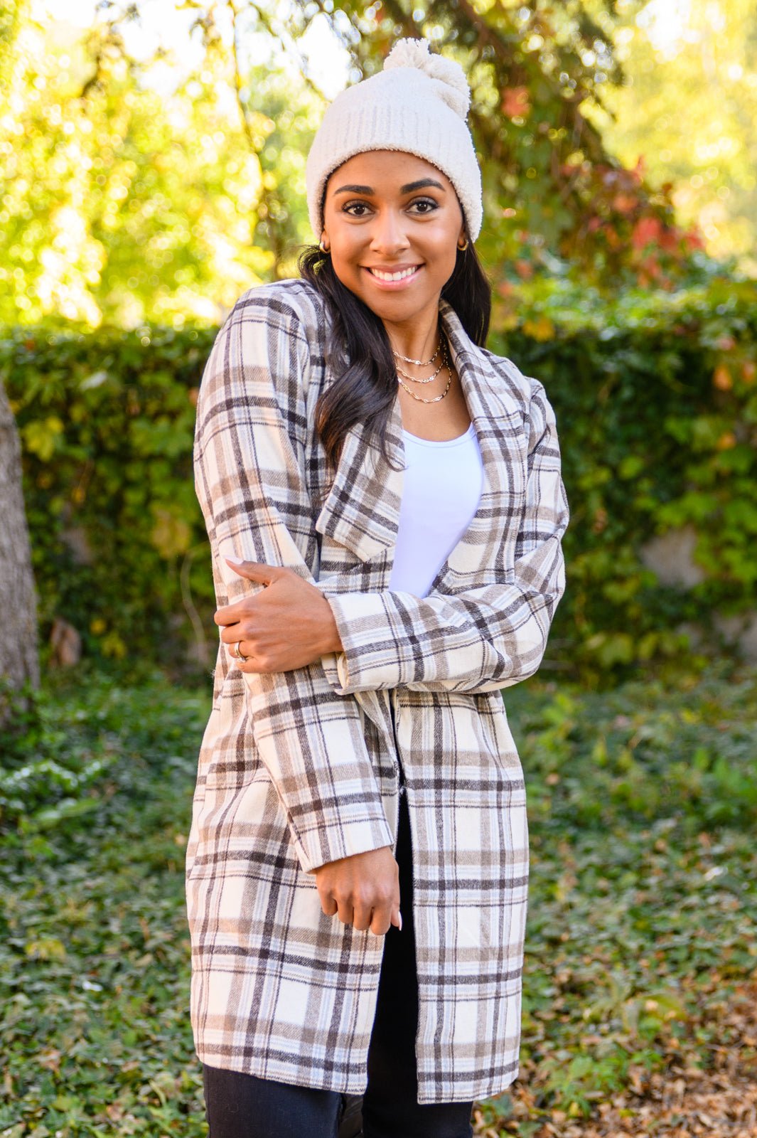 Fall In Love Plaid Jacket in Cream (Online Exclusive) - Uptown Boutique Ramona