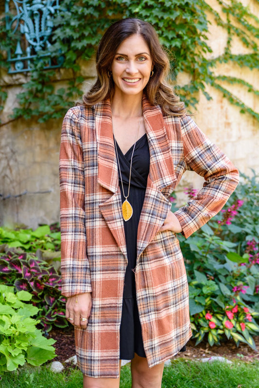 Fall In Love Plaid Jacket In Rust (Online Exclusive) - Uptown Boutique Ramona