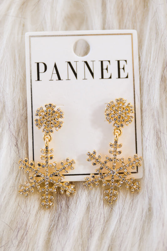 Falling Snowflake Earrings In Gold (Online Exclusive) - Uptown Boutique Ramona