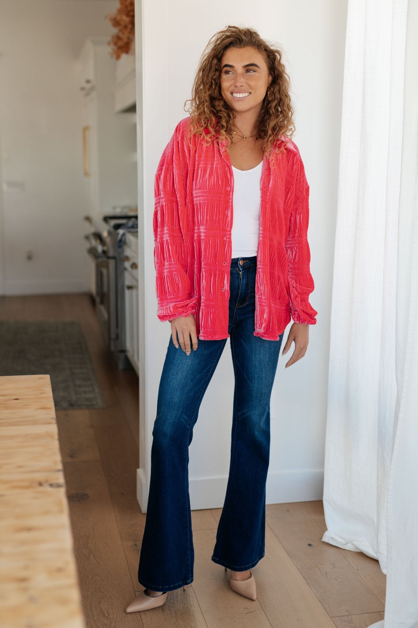 Feeling Fuchsia Velvet Button Down (Online Exclusive) - Uptown Boutique Ramona